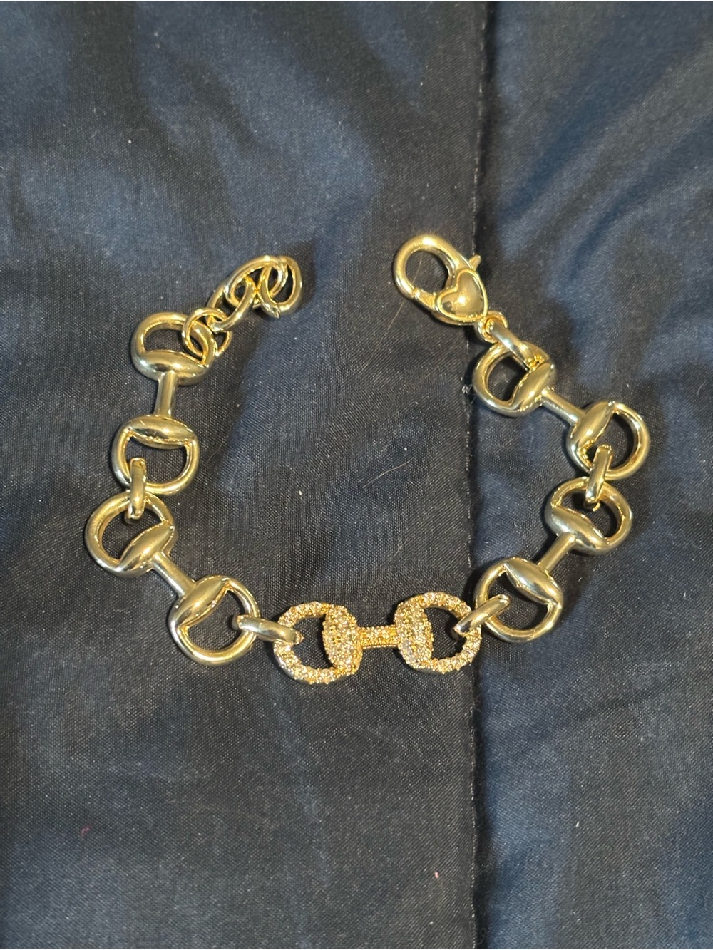 Gold Link Bracelet with Pave Center